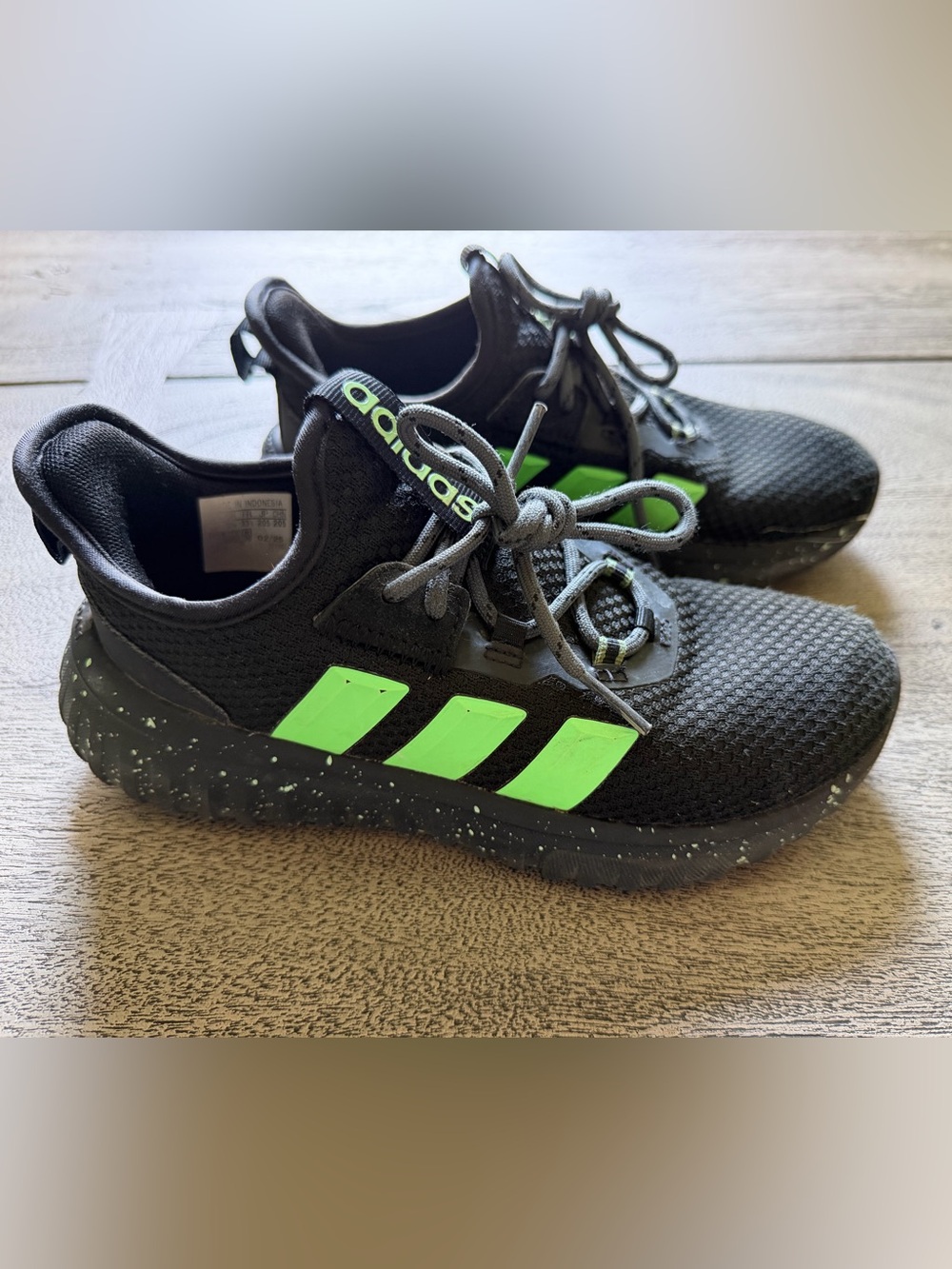 adidas Kids Black Sneakers with Neon Green Stripes